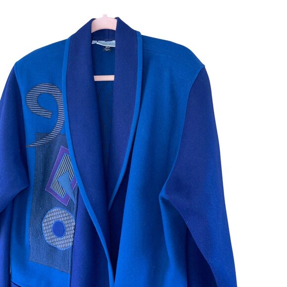 Beppa Womens Size L Blue Purple Long Sleeve Open Front Shawl Jacket Vintage - Picture 12 of 12